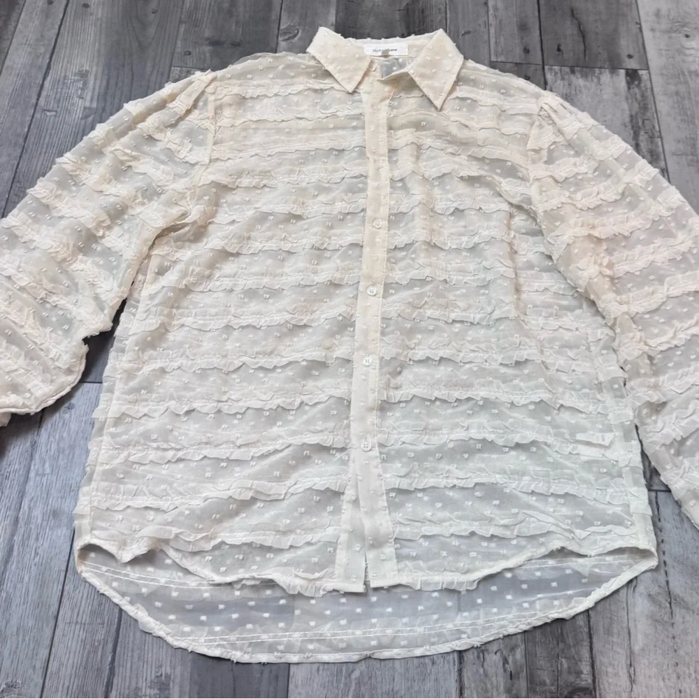 ASOS Sister Jane Blouse Ruffled Ballon Long Sleeve Ivory Button Top Shirt M